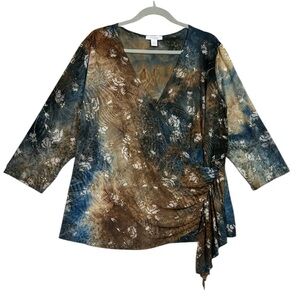 Dressbarn Faux Wrap Glitter Whimsical Y2K Foral Boho Blouse Sz 3X